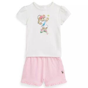 Baby Girls Polo Bear Jersey T-shirt and Mesh Shorts Set